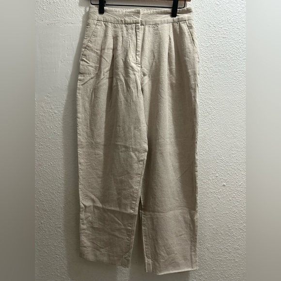 Zara Women XS Linen Blend Straight Trouser Beige HighWaist Classic - Picture 3 of 8